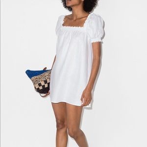 Reformation Carsen white linen mini puff sleeve dress